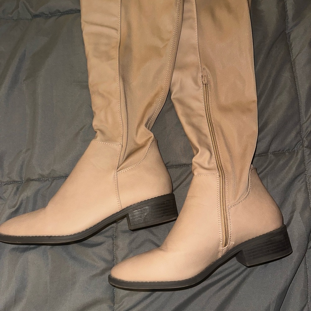 French Connection Beige Over the Knee Boots